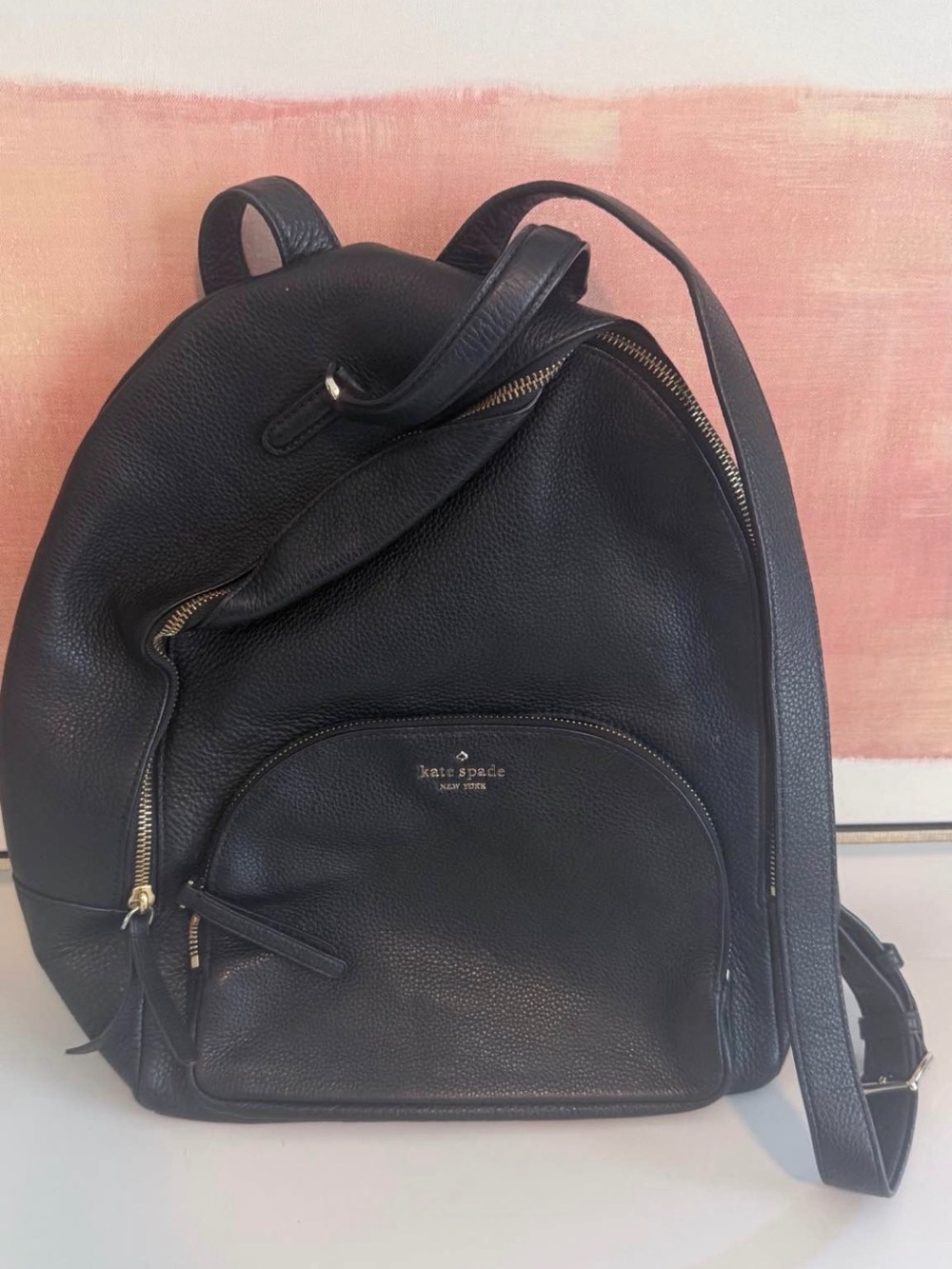 kate spade Black Pebbled Leather Backpack with Gold Hardware